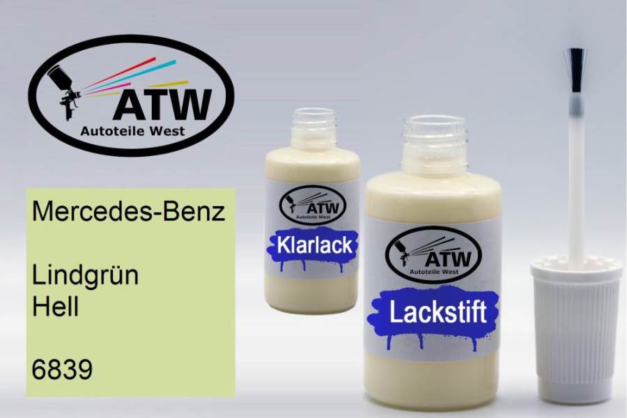 Mercedes-Benz, Lindgrün Hell, 6839: 20ml Lackstift + 20ml Klarlack - Set, von ATW Autoteile West.